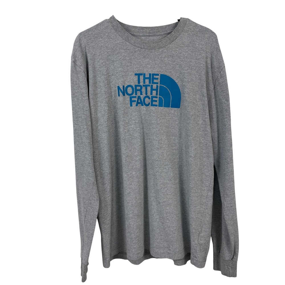 The North Face Mens Gray Blue Logo‎ Long Sleeve T-Shirt Size Large